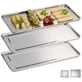 relaxdays Servierplatte 3er Set, Edelstahl, L silberfarben 45.5 cm x 22 cm x 1.5 cm