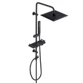 Görbach Regendusche Duschsystem Wassersparend, Edelstahl Duschset ohne Armatur mit Verstellbarer Duschstange, Kopfbrause 20x20 cm und Duschablage Schwarz