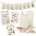 GreenLine Adventskalender Set - Kreatives DIY Bastelset mit 24 blanko Tüten, Stickerbögen & Holzklemmen - persönliche Gestaltung Vorweihnachtszeit