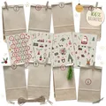 Adventskalender Bastelset Nachhaltig, 100% Baumfrei | DIY Adventskalender zum Befüllen, 24 Geschenktüten aus Zuckerrohrpapier, 4 Stickerbogen mit Zahlen & Motiven, 24 Holzklemmen, 5m Juteband