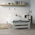 Holzbett 100x200 cm mit Lattenrost Modern Bett Bed Kiefer Massiv Bettgestell Einzelbett Massivholzbett Klassisch | Komfortabel & Langlebig | Skandinavisch Boho Landhaus Kopfteil flach weiß