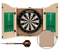 Bullet Dartschrank aus hellem Holz - Board aus Borsten-Sisal - 6X Steeldarts - mit Scoreboard im Inneren