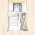 ABAKUHAUS Verlobungsfeier Bettbezug Set für Einzelbetten, Hochzeitseinladung, Milbensicher Allergiker geeignet mit Kissenbezug, 135 cm x 200 cm - 80 x 80 cm, Taupe und Weiß