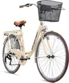 Bergsteiger Paris 28 Zoll Damenfahrrad, ab 160 cm, Korb, Fahrrad-Licht, Shimano 6 Gang-Schaltung, Damen-Citybike, Damenrad im Retro-Design