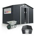 Juskys Metall Gerätehaus Geräteschuppen XL mit Satteldach, Schiebetür & Fundament 9m³ anthrazit