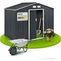 Juskys Metall Gerätehaus XL mit Satteldach, Tür & Fundament - 9m3 groß - Anthrazit - Grau/Weiß