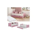 VitaliSpa Kinderbett Einzelbett Juniorbett Jessica Weiß Pink 140x70 cm Matratze modern Kinderzimmer Bett Bettschublade Rausfallschutz