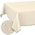 Tischdecke abwaschbar Wachstuch Wachstuchtischdecke Gartentischdecke Leinen-Optik Pflegeleicht Wasserabweisend 160 x 140cm (Rechteckig) Creme mit Saum
