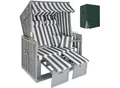 tectake® Strandkorb, gepolstert mit ausziehbaren Fußbänkchen, klappbare Seitentische und weitere Extras, 115 x 158 x 78 cm