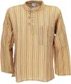 GURU SHOP Nepal Fischerhemd, Gestreiftes Goa Hippie Hemd, Yogahemd - Cider, Herren, Baumwolle, Size:M