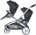 TAGARNO Evolutwin, Betthimmel, Tandemkinderwagen, Feste Räder, Faltbar, Schwarz