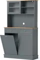 COSTWAY Küchenschrank, für 45 L Mülleimer, Buffetschrank mit Arbeitsplatte, 2 Schubladen & Einlegeböden, Hochschrank Küche, Kommode Holz, Grau