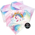 TOBJA Einladungskarten 12x Einladungskarte Einhorn Glitzer inkl Umschläge, Partyeinladungen A6 (10,5 x 14,8 cm) Postkarten