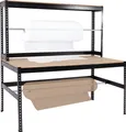 Packstation HWC-J84, Packtisch Arbeitstisch Werktisch, Rollenhalter höhenverstellbar, Holz Stahl 183x183x90cm, schwarz