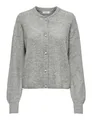 JdY Damen Strickjacke Rundhals Knopfleiste Perlen-Verzierung Knit Fit, Farben:Grau-3, Größe:L