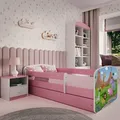 Kinderbett Jugendbett Safari 70x140, 80x160, 80x180 cm - Komplettset mit Matratze, Schublade & Rausfallschutz - Rosa
