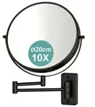 Relaxdays Kosmetikspiegel, Wandmontage, 10-fach Vergrößerung, 360° drehbar, Ø 20 cm, Metall, Schminkspiegel, schwarz