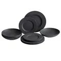 Villeroy & Boch Manufacture Rock 12-teiliges Geschirrset, Teller und Schüsseln, Schwarz matt, Premium Porzellan, Made in Germany