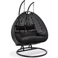 HOME DELUXE - Hängesessel TWIN - Schwarz, Höhe 195 cm - inkl. Gestell, Sitz- und Rückenkissen I Polyrattan Hängestuhl Gartenschaukel Hängekorb - Schwarz