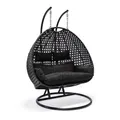 Home Deluxe - Hängesessel Twin - Schwarz, Höhe 195 cm - inkl. Gestell, Sitz- und Rückenkissen I Polyrattan Hängestuhl Gartenschaukel Hängekorb