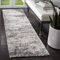 SAFAVIEH Zottelig Teppich für Wohnzimmer, Esszimmer, Schlafzimmer - Berber Shag Collection, Kurzer Flor, Grau und Creme, 61 X 244 cm