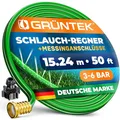 GRÜNTEK Schlauch-Regner, Sprühschlauch, Rasensprenger Gartenschlauch 50 Fuß / 15,24 m, Beregnungsfläche 4-5 qm/m, Bewässerungsschlauch, Sprühregner, Schnellanschluss, Messing Verbindungsstück