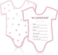 Friendly Fox Babyparty Ratespiel Willkommen Baby Mädchen, 12 Quiz Spiel Karten als Babyshower Spiel, Tippspiel Babyparty Mädchen, 13 x 10 cm