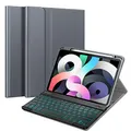 FINTIE Tastatur Hülle für iPad Air 11 Zoll 2025/2024 (M3/M2), iPad Air 5 2022/ Air 4 10.9" - 7 Farben Beleuchtete Abnehmbare QWERTZ Keyboard, TPU Rückseite Schutzhülle mit Stifthalter, Himmelgrau