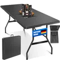 KESSER Buffettisch Tisch klappbar Kunststoff 183x76 cm Rattan Optik Campingtisch Partytisch Klapptisch Gartentisch für Garten Terrasse und Balkon zusammenklappbar 6 Personen ink. Tragegriff