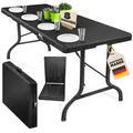 KESSER® Buffettisch Tisch klappbar Kunststoff 183x76 cm Rattan Optik Campingtisch Partytisch Klapptisch Gartentisch für Garten Terrasse und Balko... - Grau/Schwarz