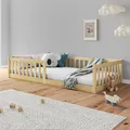 Bodenbett Kinderbett Montessori 90x190 mit Rausfallschutz Natur