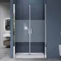 doporro Duschtür Nischentür dusche Duschabtrennung Duschkabine 80cm Nischendrehtür 195cm ESG-Sicherheitsglas mit Milchglas-Streifen Drehtür mit Hebe- und Senkmechanismus T24MS