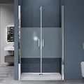 Doporro Nischentür 79cm -83cm Nischendrehtür Duschabtrennung Teramo24 195cm Esg-sicherheitsglas Duschtür Mit Milchglas-streifen Drehtür Mit Hebe- Und Senkmechanismus Inkl. Nano-beschichtung