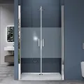 doporro Duschtür Nischentür dusche Duschabtrennung Duschkabine 80cm Nischendrehtür 195cm ESG-Sicherheitsglas Duschtür mit Milchglas-Streifen Drehtür mit Hebe- und Senkmechanismus Teramo24MS