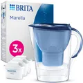 BRITA Wasserfilter-Kanne Marella blau (2,4l) inkl. 3x MAXTRA PRO Pure Performance Kartusche – Kühlschrankgeeignete Filterkanne mit BRITA Memo, Klapp-Deckel, filtert Verunreinigungen