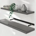 Casaria® Wandregal Holz Grau Regal mit Halterung 15kg Tragkraft Hängeregal Küche Wohnzimmer Flur Wand Schweberegal Bücherregal Regalbrett Schwebend Hochglanz 90cm