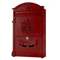 Mucola Wandbriefkasten Nostalgie Aluguss 25x40,5x9 cm Antik Rot | Briefkasten Zeitungsfach A4 Einwurf Schutzklappe 2 Schlüssel | Postkasten Hausbriefkasten Namensschild Retro Vintage pulverbeschichtet