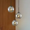 Lindby Esstisch Pendelleuchte Glas rauchgrau, 3 Schirme Ø 20 cm, Hängeleuchte Ra