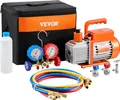 VEVOR 3,5 CFM AC-Vakuumpumpen- und Manometer-Set, einstufiges rotierendes Flügelrad, HVAC A/C-Kältemittelverteiler-Manometer-Set für R134a, R12, R22, R502a