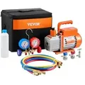 VEVOR 3,5 CFM AC-Vakuumpumpe und Manometer-Set, einstufige Drehschieber-HVAC-Luftvakuumpumpe, A/C-Kältemittelverteiler-Manometer-Kit, mit Schläuchen