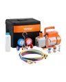 VEVOR 3,5 CFM AC-Vakuumpumpe und Manometer-Set, einstufige Drehschieber-HVAC-Luftvakuumpumpe, A/C-Kältemittelverteiler-Manometer-Kit, mit Schläuchen, Klimaanlagenkühlung für R134a, R12, R22, R502a