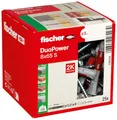 fischer DuoPower 8 x 65 S, Universaldübel mit Schraube, 2-Komponenten-Dübel, Kunststoffdübel zur Befestigung in Beton, Ziegeln, Stein, Gipskarton uvm., 25 Dübel + 25 Schrauben