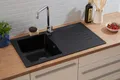 Küchenspüle Einbauspüle Granit Optik Mineralite 86 x 50 Schwarz Respekta Boston