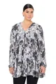 Ulla Popken Damen große Größen Übergrößen Plus Size Bluse, Alloverdruck, A-Linie, Carree-Ausschnitt, Langarm Graphitgrau 50+ 835969110-50+