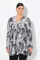 Ulla Popken Longbluse Bluse Alloverdruck A-Linie Carree-Ausschnitt, graphitgrau