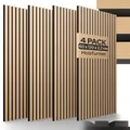 AREBOS Eiche Akustikpaneele 120x60 – 4er Set schallabsorbierende Lamellenwand für Wand & Decke zur Raumakustik-Verbesserung - Braun
