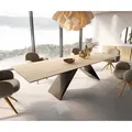 DELIFE Esstisch Edge 300x100 Keramik Laminam® Sabbia Eichefarbig V-Gestell Flachstahl Schwarz, Esstische