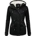 Marikoo Winterjacke Manolya stylischer Kurzmantel mit weichem Teddyfell-Futter schwarz S (36)