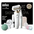 Braun Silk-épil 9 Flex SkinSpa Epilierer Damen, All-in-One Set, Haarentferner für Langanhaltende Haarentfernung, Ladyshaver, Gesichtshaarentferner, Wasserdicht, Made in Germany, 9-681 3D, Weiß/Gold