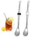 Fatiya 2 Stück Yerba Mate Strohhalm aus Edelstahl, Wiederverwendbare Bombilla Mate Löffel-Trinkhalme, 19 cm langer Tee-/Kaffeefilter-Strohhalm für Losen Tee, Cocktail (Schwarz & Weiß Perle)